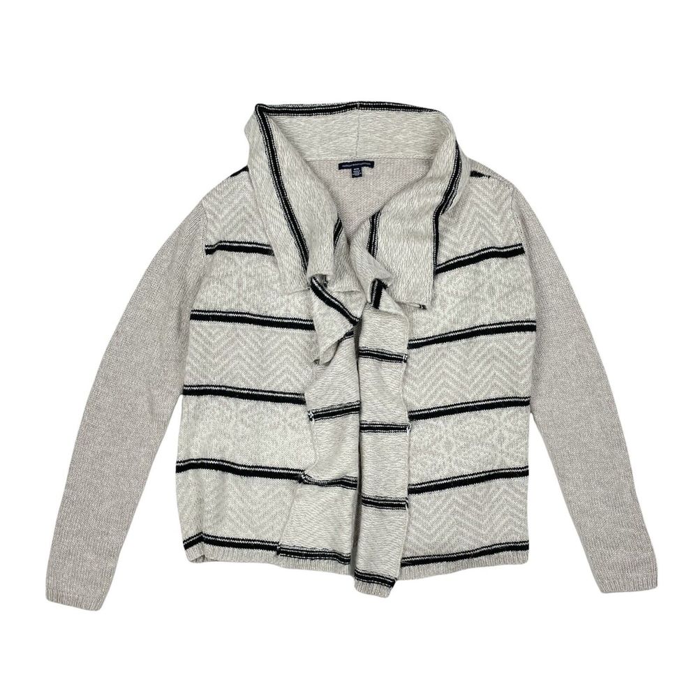 American Eagle Sweater Womens Size Medium Gray Cardigan Drape Front Open Striped